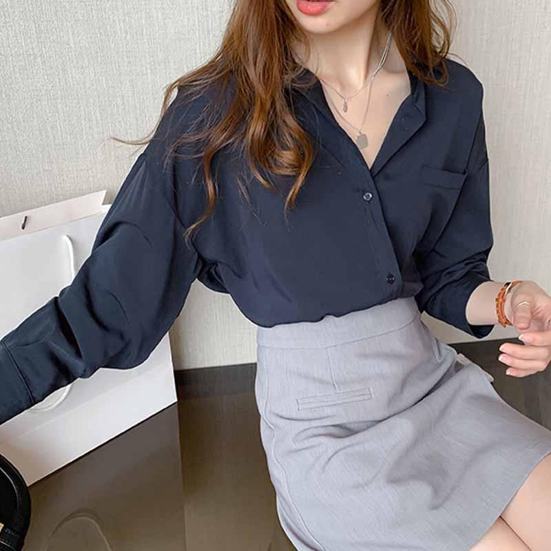 Изображение товара: Корейская Солнцезащитная рубашка с длинным рукавом и блузка модный кардиган 2020 осень размера плюс одежда свободные офисные женские топы 11490