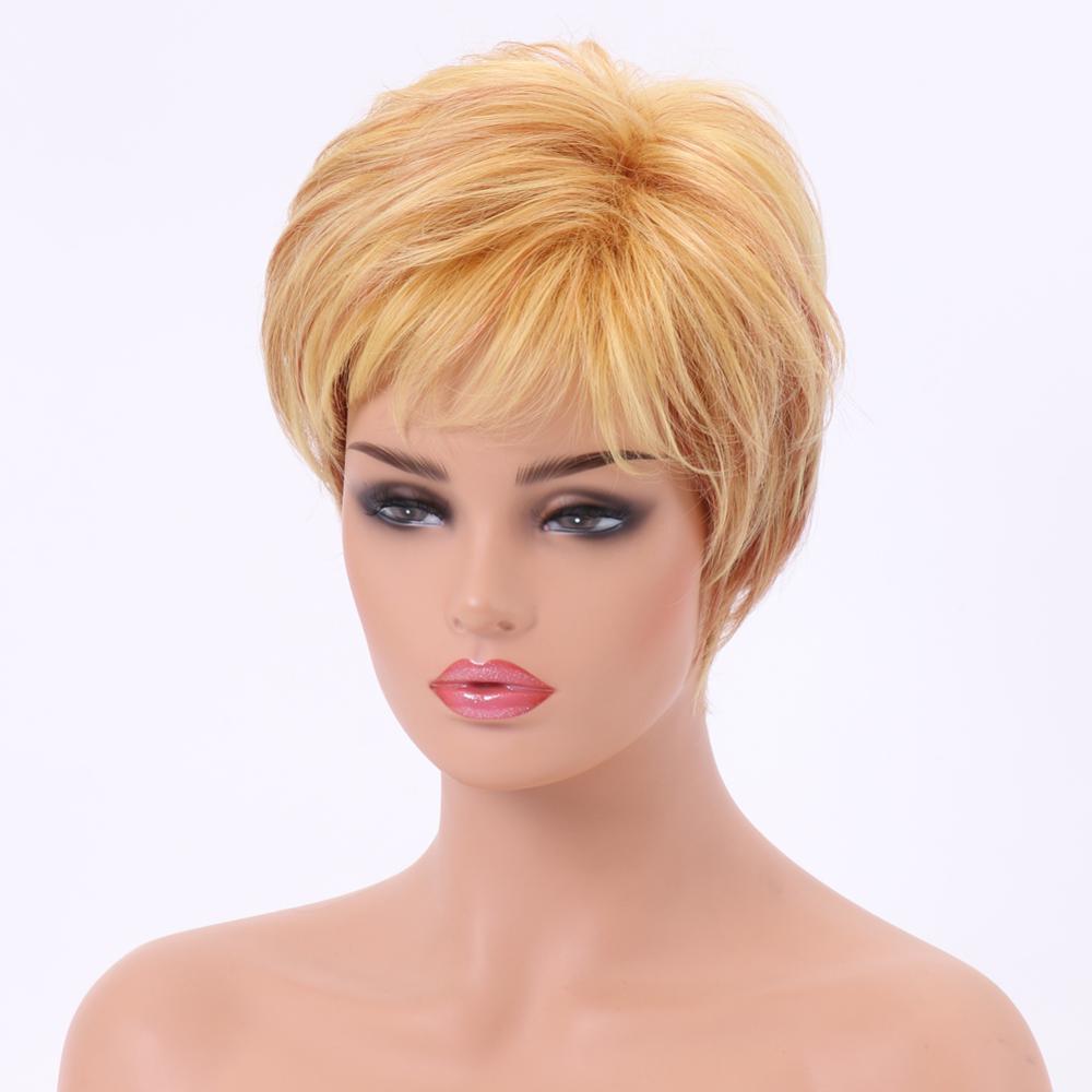 Изображение товара: Женский Короткий прямой парик Bestung блонд, синтетические термостойкие волосы, парики с челкой для косплея, ежедневного использования