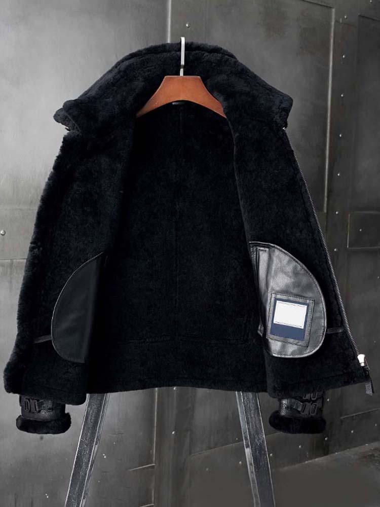 Изображение товара: Куртка-бомбер мужская короткая из овечьей шерсти, Черная
