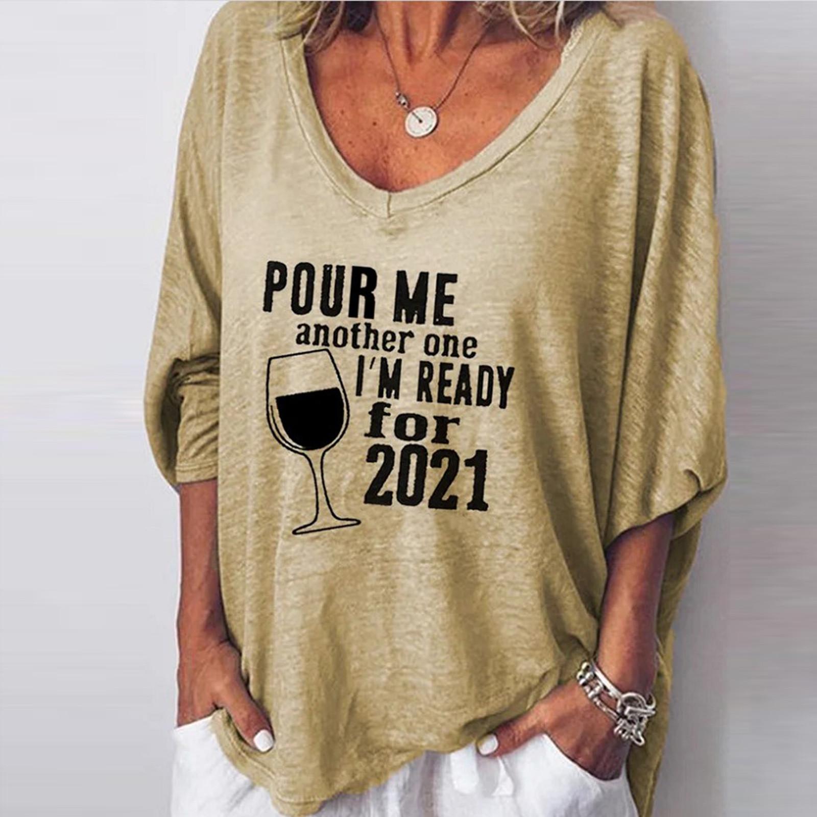 Изображение товара: Женская блузка-рубашка с буквенным принтом, модель 2020 года, повседневные летние свободные рубашки с коротким рукавом, женские сексуальные топы с V-образным вырезом, блузка, уличная одежда