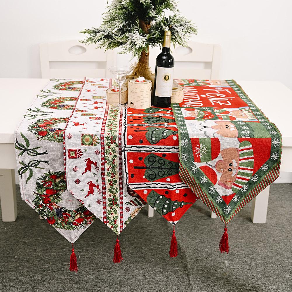 Изображение товара: Рождественская скатерть, Рождественский олень, Санта-Клаус, вязаный тканевый чехол для стола для дома, кухонная скатерть, товары для свадебной вечеринки