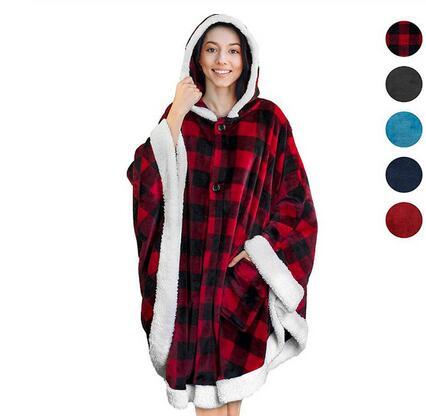 Изображение товара: Флисовое одеяло с капюшоном, накидка, супермягкое плюшевое пригодное для носки одеяло из микрофибры, толстовка, однотонный зимний теплый плащ, одеяло, верхняя одежда