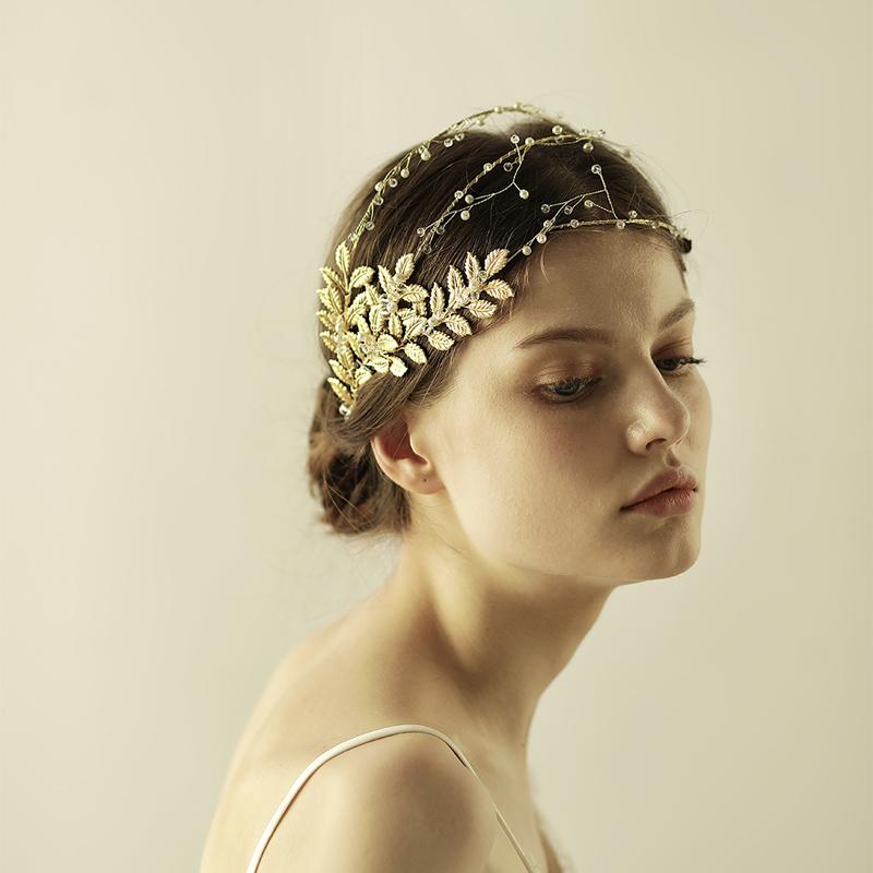 Изображение товара: Обруч для волос женский многослойный с листьями и кристаллами, с жемчугом