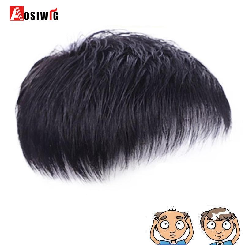 Изображение товара: AOSI короткий мужской парик, прямые волосы для мужчин, заменяемые Мужские Синтетические прямые волосы, натуральный черный парик