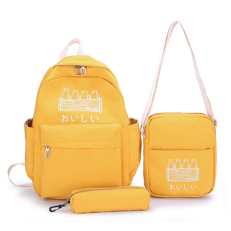 Изображение товара: 3 шт., женский рюкзак, набор, каваи, школьные сумки, розовая книжная сумка, Корейская Студенческая однотонная дорожная сумка, модные сумки на плечо, рюкзак