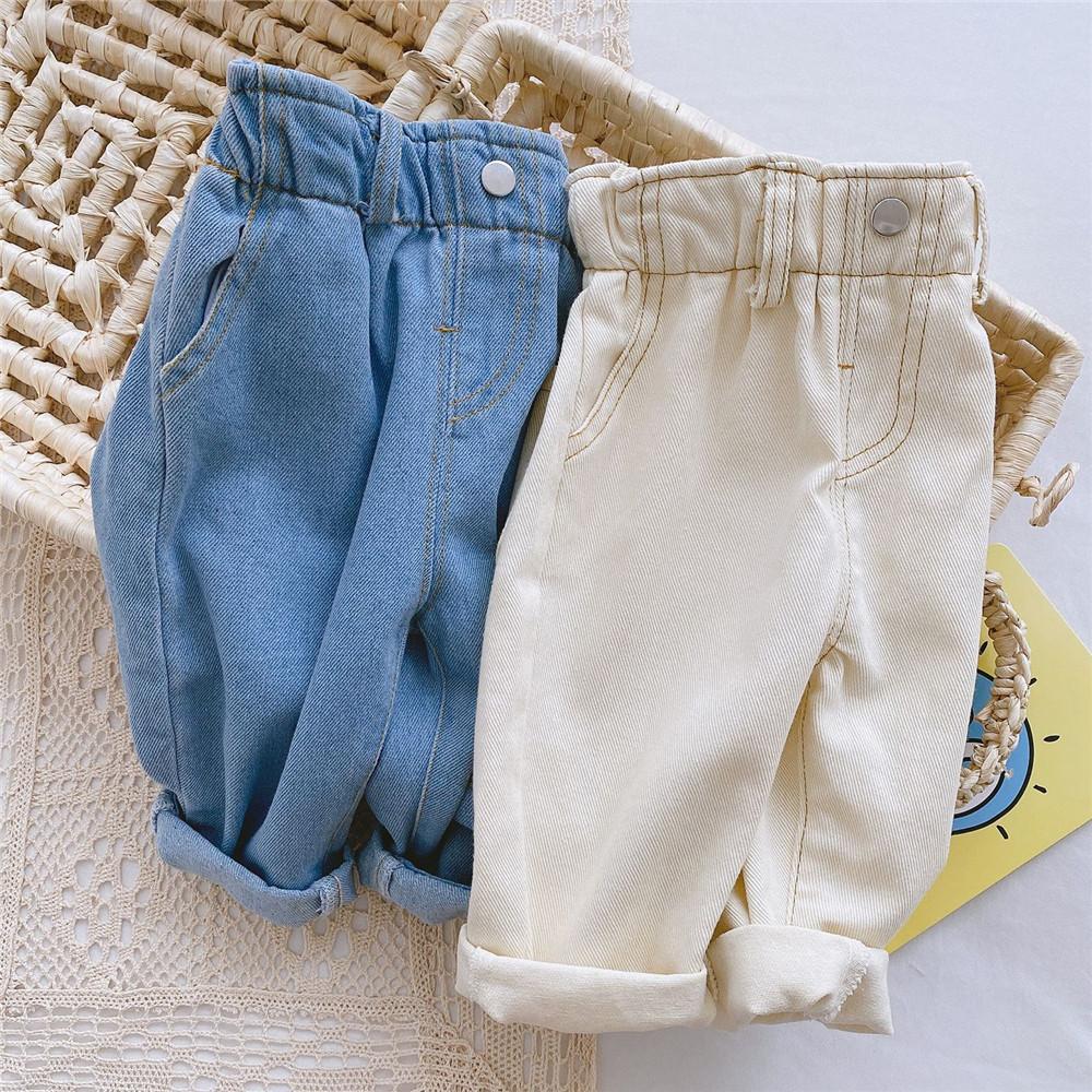 Изображение товара: Джинсы для девочек, с высокой талией, детские штаны, голубые, цвета слоновой кости, штаны для девочек, От 0 до 4 лет