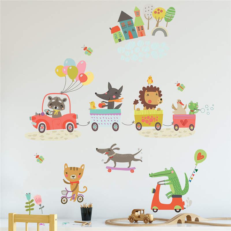 Изображение товара: Vacclo Животные поезд самокат настенные наклейки детская комната гостиная фон настенные украшения наклейки DIY настенные наклейки