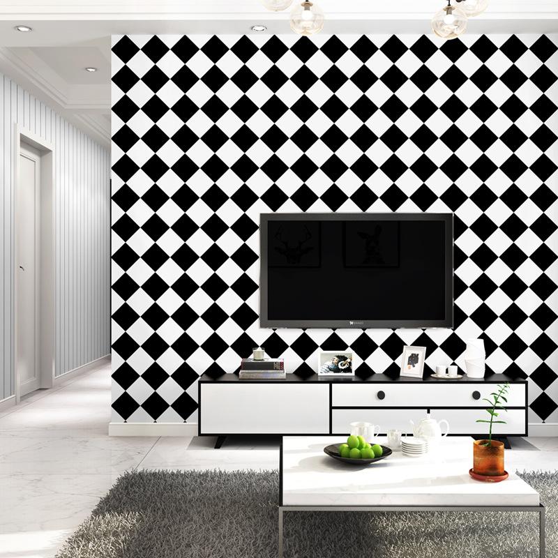 Изображение товара: Черно-белые обои Современные Простые американские квадратные сетчатые алмазные геометрические обои для гостиной спальни столовой ТВ фон