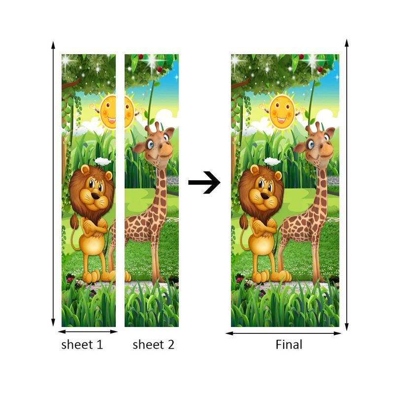 Изображение товара: 3D лес мультфильм Животные Лев Жираф детская комната Спальня дверь украшение стикер Настенная роспись обои самоклеящиеся