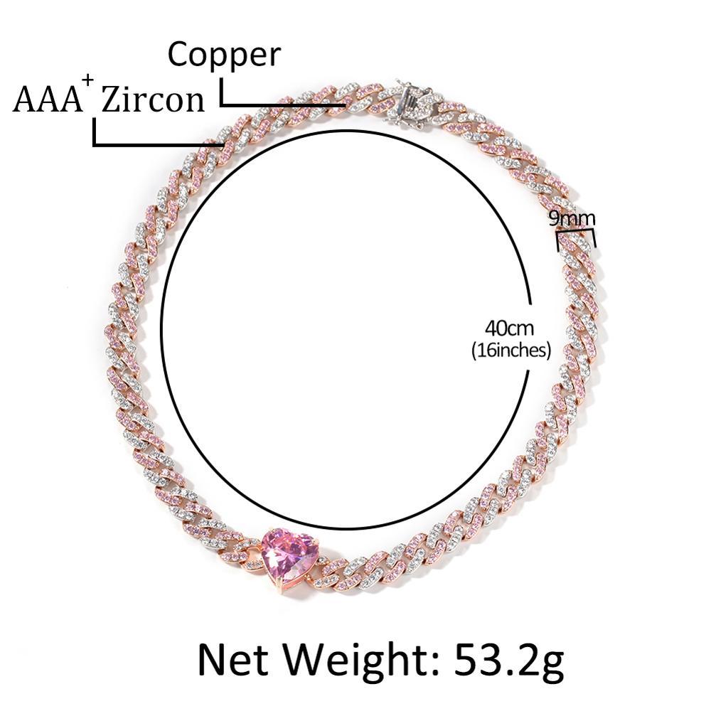 Изображение товара: Женская кубинская цепь с сердечком и квадратным кубическим цирконием 9 мм