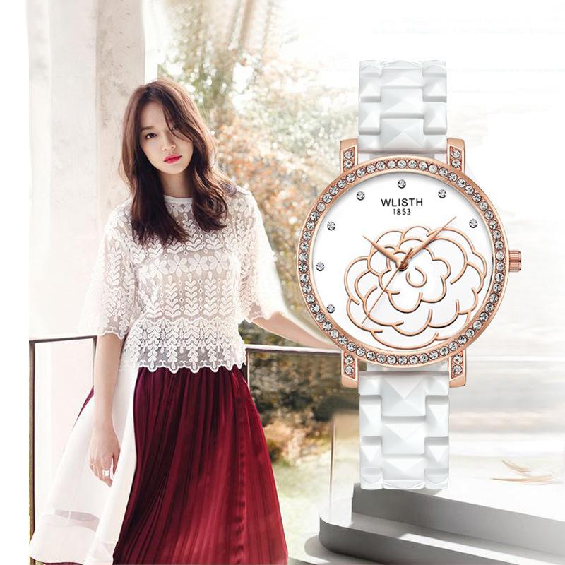 Изображение товара: OMHXZJ W204 индивидуальная простая и модная Корейская версия Алмазный водонепроницаемый деловой Повседневный кварцевый механизм Женские часы
