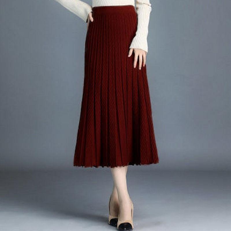 Изображение товара: Женская юбка трикотажная юбка миди платье трапециевидной формы с высокой талией простые элегантные вечерние юбка черный, красный весна осень-зима faldas femme jupes