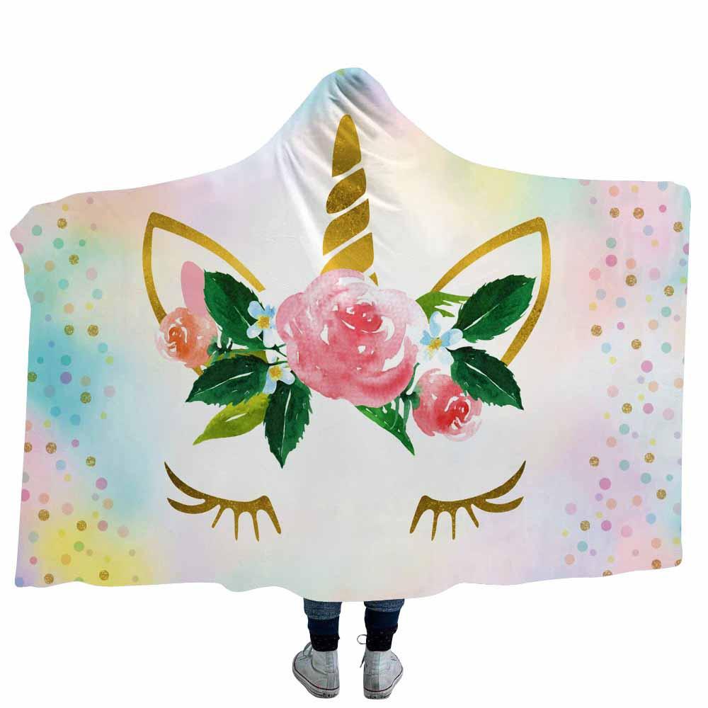 Изображение товара: Мультяшное розовое одеяло с капюшоном в виде единорога для детей и взрослых зимнее теплое пригодное для носки флисовое худи плед одеяло s