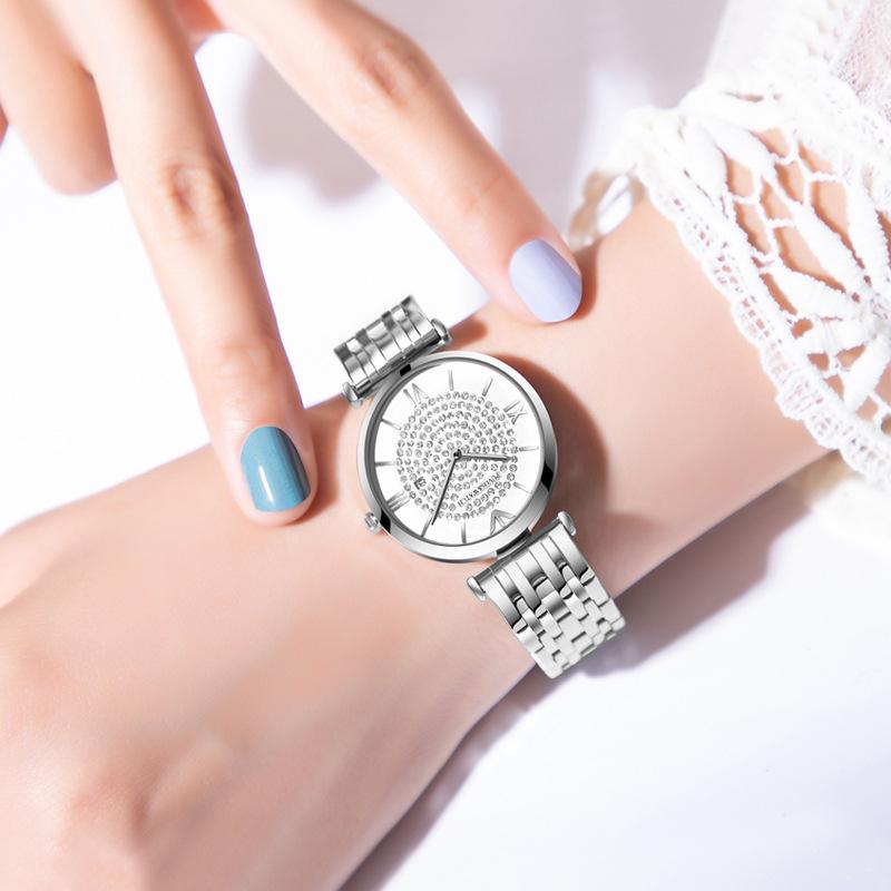 Изображение товара: OMHXZJ W176 модные корейские персонализированные Gypsophila водонепроницаемые часы с календарем деловые кварцевые часы со стразами