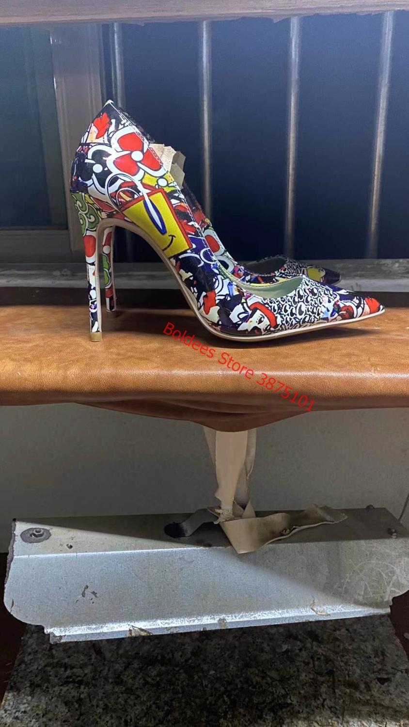 Изображение товара: Новые модные женские туфли-лодочки с принтом женские туфли-лодочки на высоком тонком каблуке 12 см с острым носком туфли-лодочки без шнуровки больших размеров us13 женские модельные туфли-лодочки