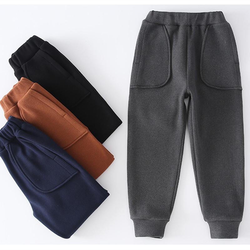 Изображение товара: Вельветовые брюки для мальчиков, повседневные, теплые, с хлопковой подкладкой, с эластичной резинкой на талии, Осень-зима