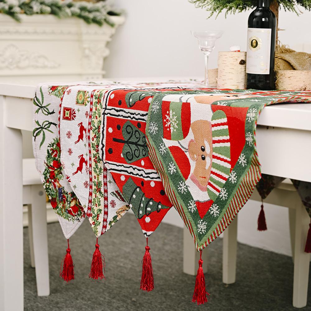 Изображение товара: Рождественская скатерть, Рождественский олень, Санта-Клаус, вязаный тканевый чехол для стола для дома, кухонная скатерть, товары для свадебной вечеринки