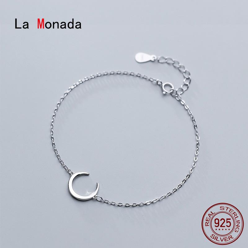 Изображение товара: Женский глянцевый браслет La Monada в виде Луны, Серебряный женский браслет-цепочка из настоящего серебра 925 пробы