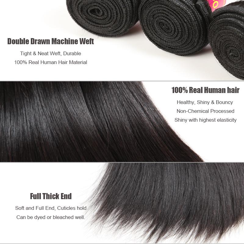 Изображение товара: 3 шт. бразильские прямые Необработанные чистые натуральные кудрявые пучки волос человеческие Волосы Remy для черный Для женщин Двойные вытянутые волосы натуральный Цвет