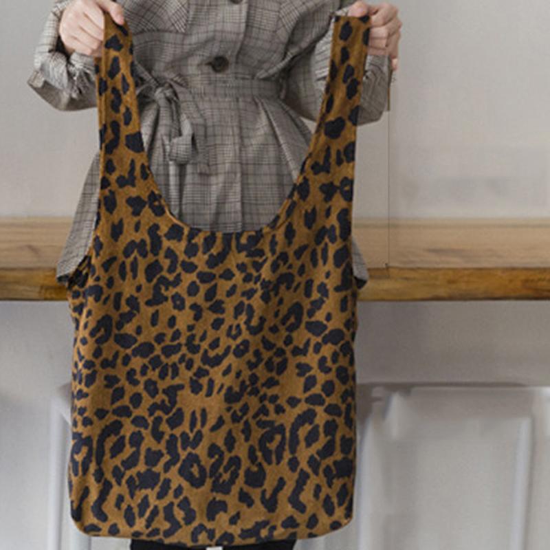 Изображение товара: Вельветовая сумка с рисунком леопард, Женская Повседневная Сумка-тоут, Большая вместительная сумка, женская сумка-тоут