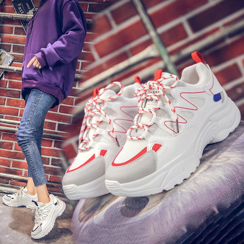 Изображение товара: Женские кроссовки на платформе, Вулканизированная подошва, на шнуровке, Спортивная повседневная обувь, весна