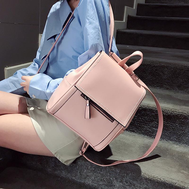 Изображение товара: Модный женский рюкзак 2020, кожаные рюкзаки, Женские однотонные маленькие Наплечные Сумки из искусственной кожи, школьный рюкзак, сумка для девочек-подростков