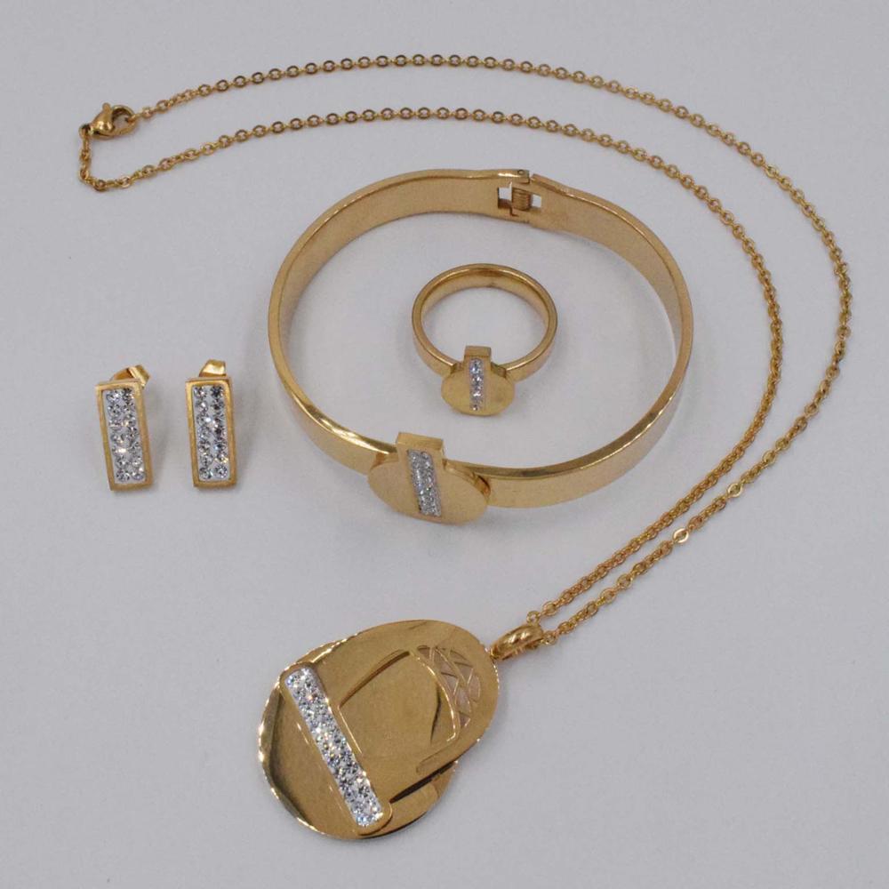 Изображение товара: Комплект золотых ювелирных украшений из Дубая, комплект эфиопских ювелирных украшений с кристаллами, стразы в африканском стиле