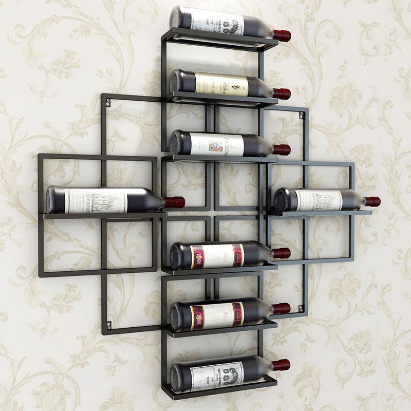 Изображение товара: Простая настенная Винная стойка на 8 бутылок в европейском стиле, креативная подвесная Винная стойка, подставка для украшения красного вина, винный держатель