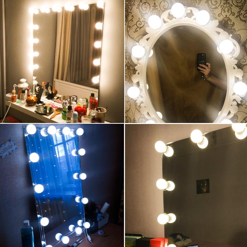Изображение товара: Настенный светильник Hollywood с USB, светодиодная лампа для косметики с плавным затемнением, 3 цвета, 2, 6, 10, 14 лампочек, туалетный столик, освещение для зеркала