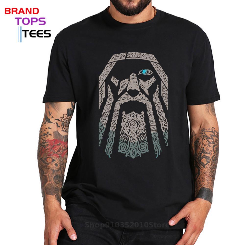 Изображение товара: Мужская хлопковая футболка Odin Vikings, с коротким рукавом и круглым вырезом, в стиле ретро, футболка с викингом