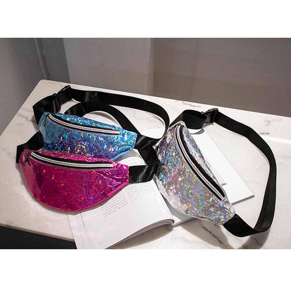 Изображение товара: Женская двусторонняя блестящая поясная сумка в стиле Русалочки с блестками, поясная сумка, сумка в стиле хип-хоп, Сумка с лазером, поясная сумка
