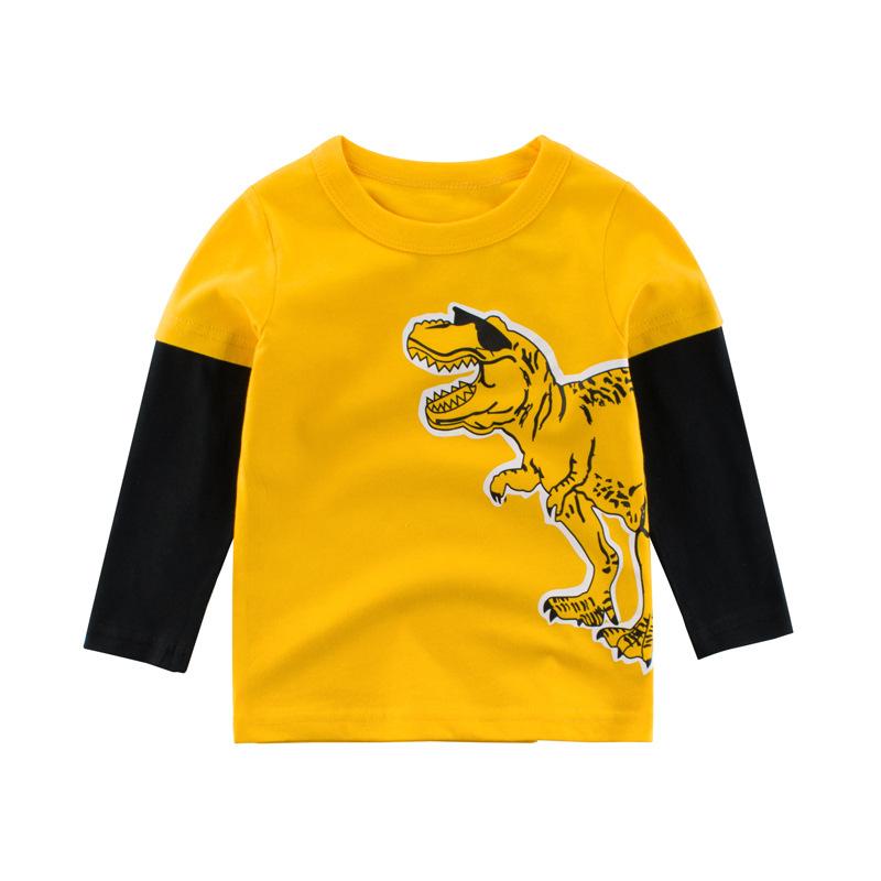 Изображение товара: Футболка с изображением двух динозавров для мальчиков, 2022 г., Осенняя детская рубашка с нижней частью хлопковая футболка с длинными рукавами для маленьких мальчиков, детская одежда