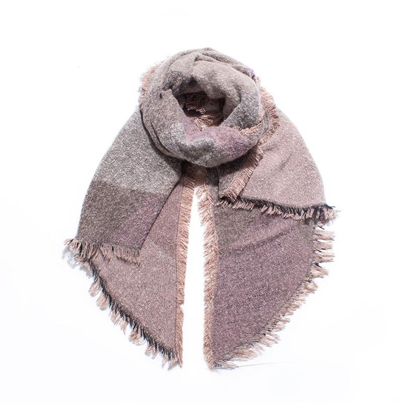 Изображение товара: Шарф женский шерстяной, плотный, со скошенной бахромой, Осень-зима, шарф в клеточку шаль