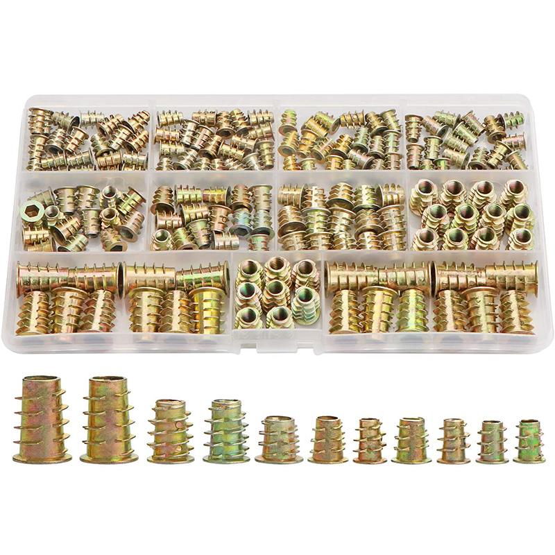 Изображение товара: Резьбовые вставки гайки, набор инструментов с деревянной вставкой, M4/M5/M6/M8 мебельные винтовые вставки Болтовая застежка (165 шт)