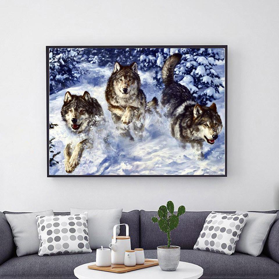 Изображение товара: AZQSD 5d алмазная картина волк снег полная дрель квадратный домашний декор Алмазная вышивка животное мозаика 5d Diy подарок домашний декор