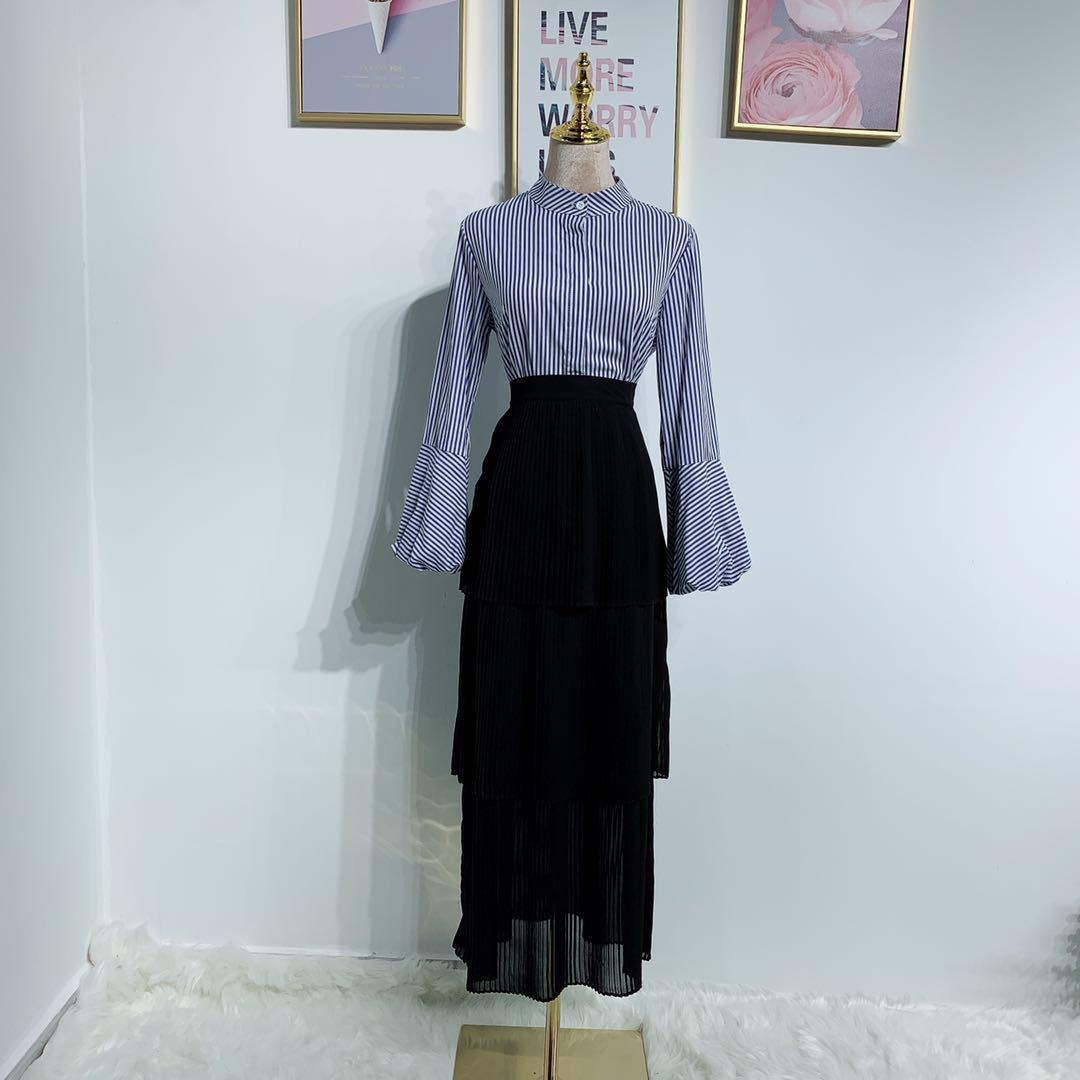 Изображение товара: Юбка женская плиссированная с завышенной талией, винтажная модная многослойная юбка до щиколотки, элегантная мусульманская одежда