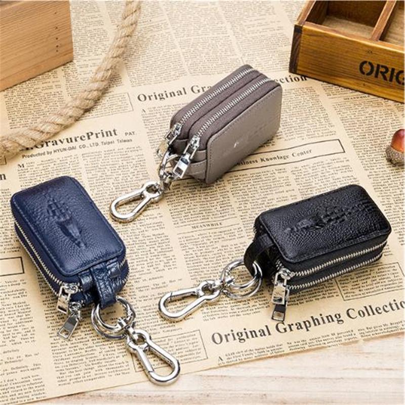 Изображение товара: Кожаный мужской кошелек для ключей, мужская сумка для автомобильных ключей, держатель для ключей с крокодиловым узором, чехол для ключей, органайзер, маленькие кошельки