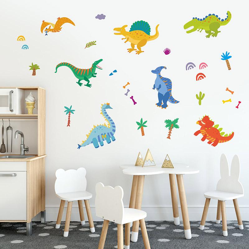 Изображение товара: Мультяшные динозавры настенные наклейки съемные милые животные динозавры настенные наклейки для детской комнаты гостиная детский Декор