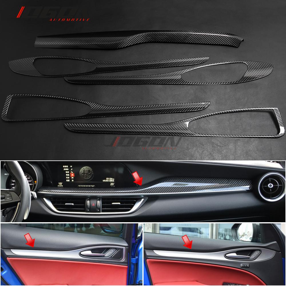 Изображение товара: 5 шт. для Alfa Romeo Stelvio 2017- 2020, внутренняя боковая панель двери из настоящего углеродного волокна, передняя панель приборной панели, консоль, Обложка, отделка, наклейки