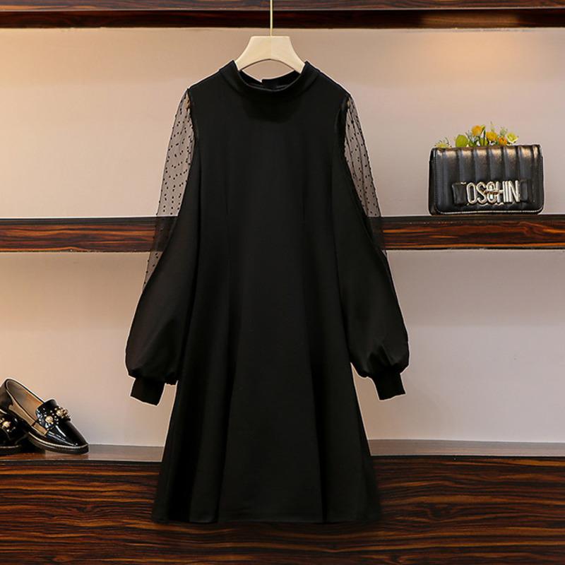 Изображение товара: Женское Сетчатое платье в стиле пэчворк, элегантное винтажное свободное короткое платье с рукавами-фонариками, осень 2020