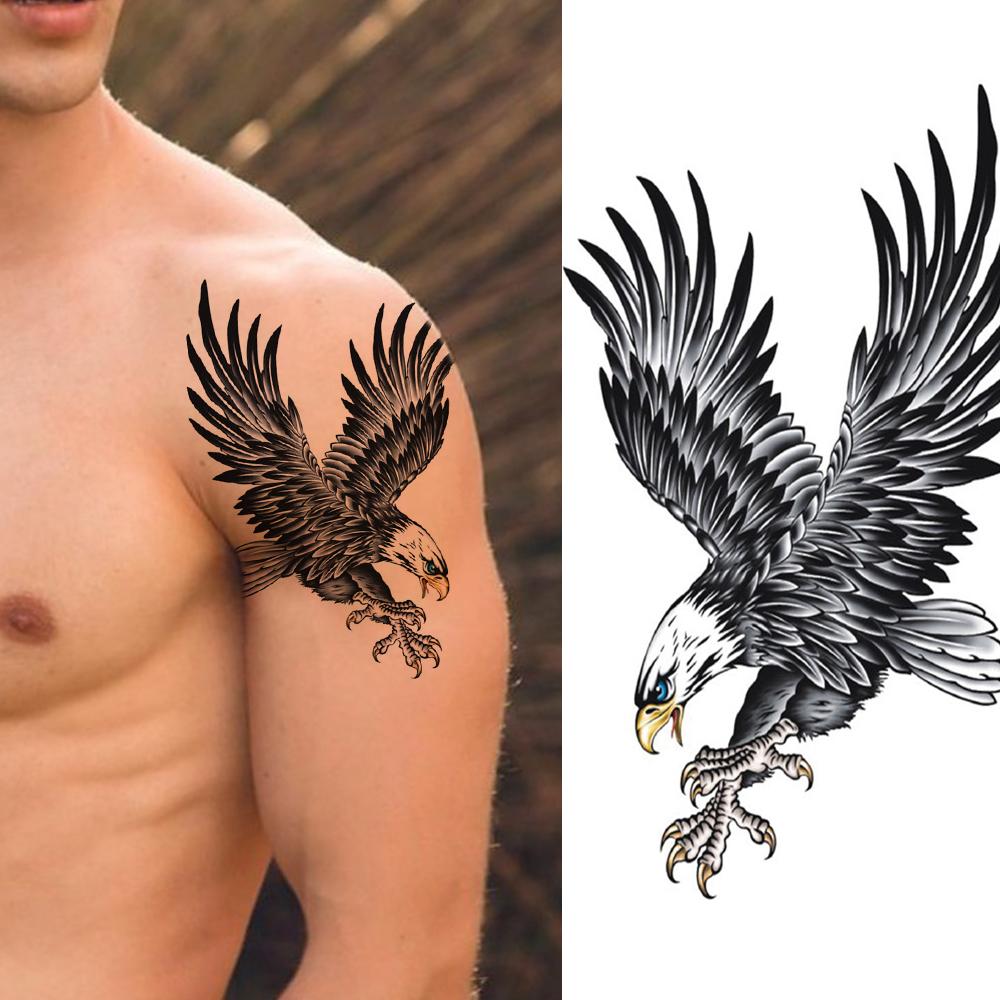 Изображение товара: Реалистичные имитационные татуировки с драконом для мужчин, мальчиков, детей, 3D свирепый волк, Орел, Временные татуировки, Русалка, кошка, моющиеся татуировки