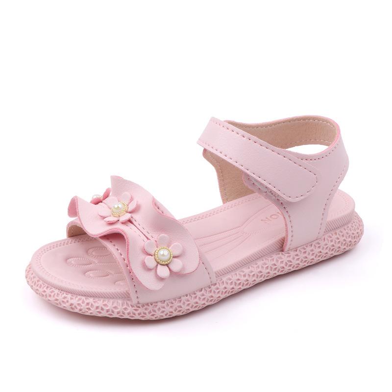 Изображение товара: Сандалии для девочек; Летняя детская обувь; Красивая обувь принцессы с цветочным принтом для девочек; Детские сандалии на плоской подошве; Сандалии-гладиаторы с мягкой подошвой для маленьких девочек