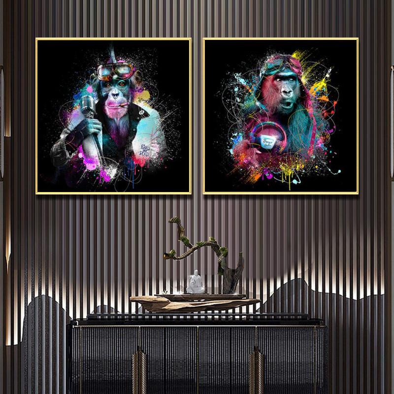 Изображение товара: Забавная красочная звезда обезьяна граффити Искусство Холст Картина на стену плакаты и принты животные картинки для декора гостиной
