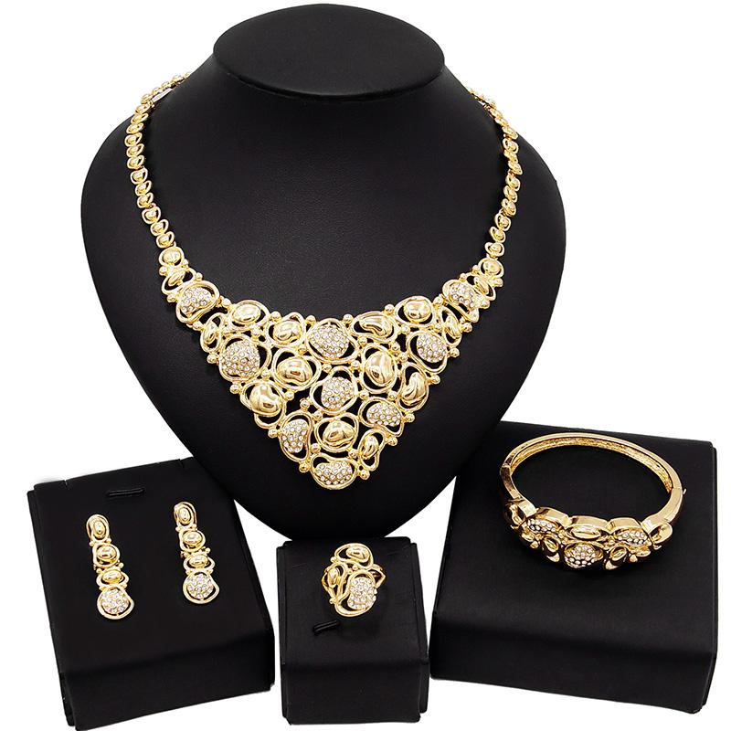 Изображение товара: Модное ожерелье и серьги Yulaili в форме сердца, браслет и кольцо для женщин, ювелирные наборы для вечеринки и свадьбы, аксессуары из сплава, оптовая продажа