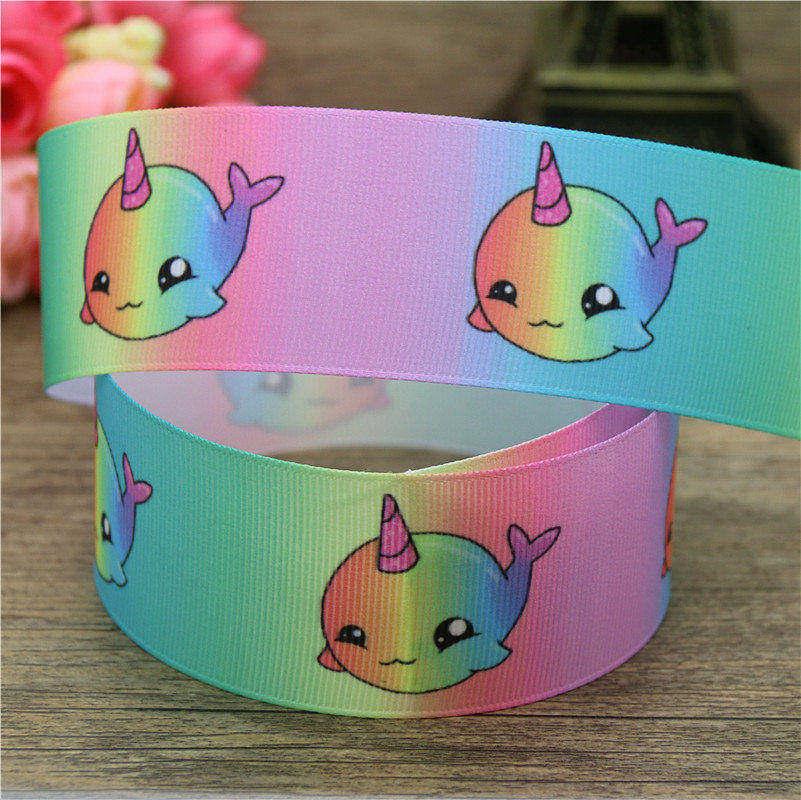 Изображение товара: DHK 1,5 ''5 ярдов животное корова narwhal Единорог Печатный grosgrain hairbow головной убор украшение оптовая продажа OEM E1525