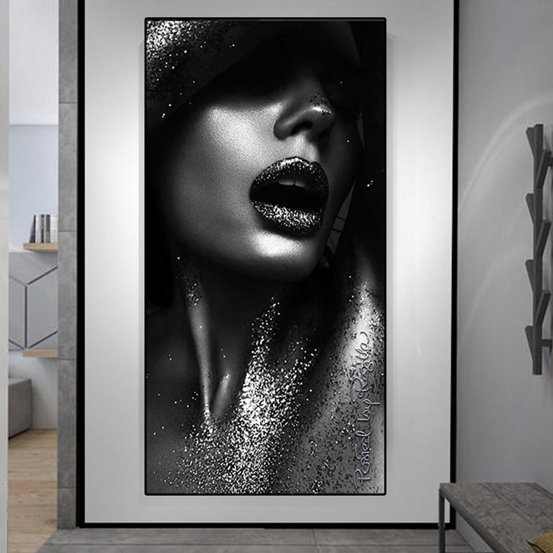 Изображение товара: Современные скандинавские модные сексуальные женские постеры на холсте с изображением черных губ, художественные настенные картины для украшения дома