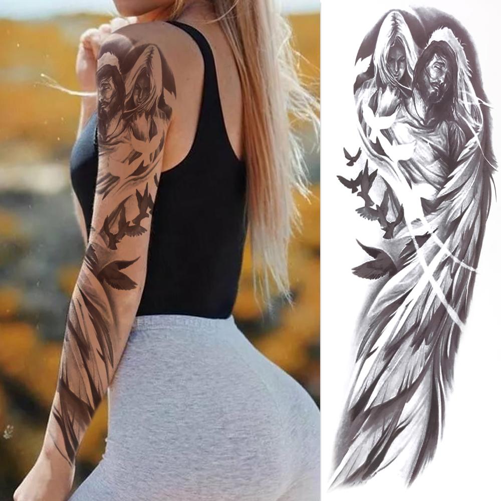 Изображение товара: Sexy God Nun Girl Temporary Tattoos Sleeves For Women Lady Large Angel Lily Rose Fake Tattoo Full Arm Body Art Tatoos Paper