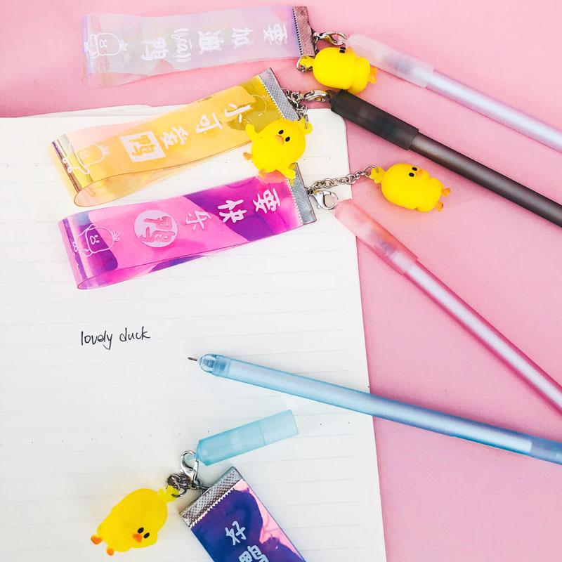 Изображение товара: Ручка-роллер Kawaii Come On Little Duck гелевая ручка с подвеской, школьные и офисные принадлежности, 0,5 мм, черные чернила