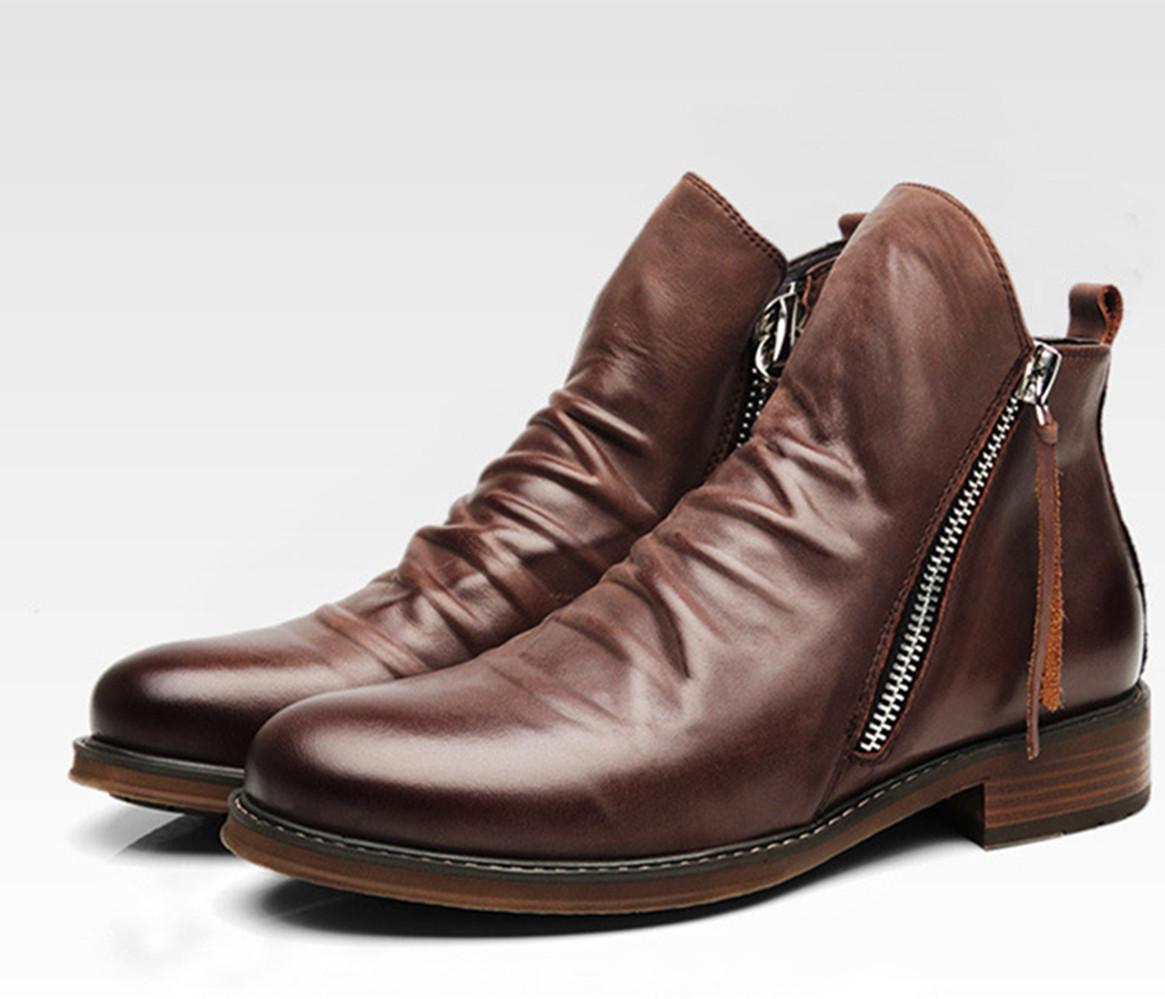 Изображение товара: Мужские кожаные ботинки 2020 модные высокие ботинки из искусственной кожи с кисточками на молнии осенне-зимние ботильоны мужские Ботинки Martin размера плюс 48