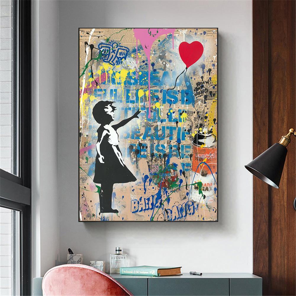 Изображение товара: Для девочек; С воздушным шаром из плотной ткани, рисующего граффити художественные плакаты и принты настенные картины для Гостиная украшение дома Куадрос